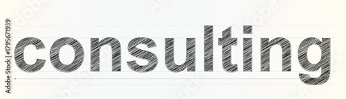 Professional Consulting Word with Sketch Texture and Technical Measurement Lines