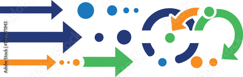 Abstract arrows flowing into circular process diagram data visualization technology concepts isolated on white background