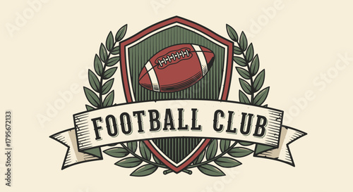 Football club logo with a football on a shield and a banner.