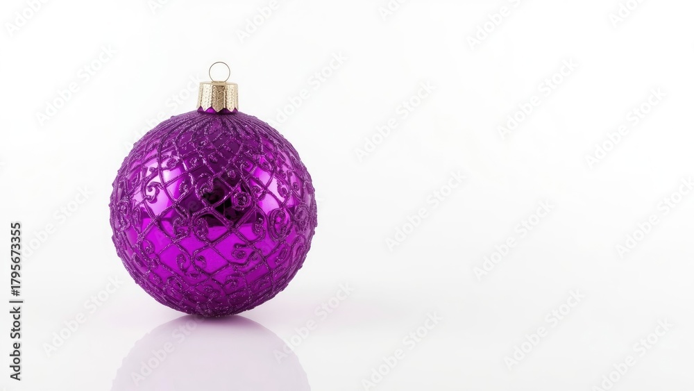Obraz premium Purple Christmas ornament with intricate patterns on a white background.