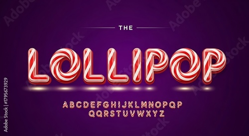 Delicious lollipop themed alphabet design with candy cane stripes and bright colors for playful projects