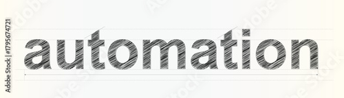 Industrial automation word drawn with sketchy lines on a clean paper layout for technological process efficiency