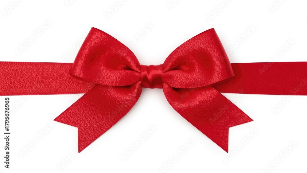 Fototapeta premium Red ribbon with a bow, wrapped around. Gift wrapping or decoration concept. Elegant and festive presentation.