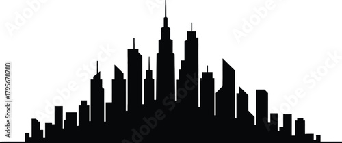 Urban Skyline Silhouette, Cityscape, Night Scene, Vector Illustration, Minimalist Design, Creative Perspective
