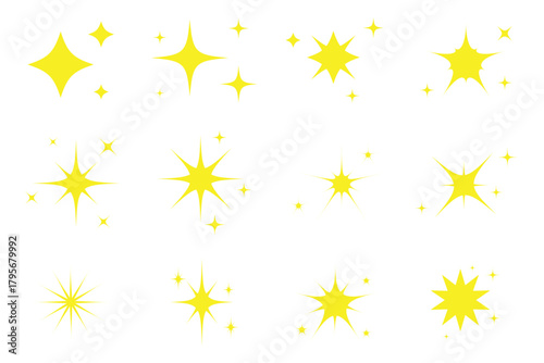Sparkle star icon set. Twinkling stars. Sparkles, shining burst. star sparkle icon. vector collection of different stars in black color. Shine icon. AI generated star icons collection.