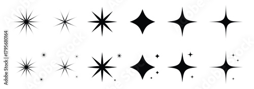 sparkle star icon set simple style vector illustration of shiny twinkle star. black glowing vector, minimal star symbol silhouette, outline sparkle effect symbol.