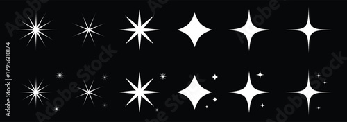 Shine sparkle star icon set.  sparkling star collection vector icon. Retro futuristic sparkle icons collection on black background.