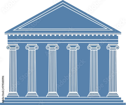 Classic greek revival building with columns grand entrance steps symmetry facade architecture concept symbolizing justice law government isolated on white background