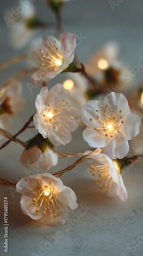 Decorative String Lights With Artificial Flowers Brightening a Cozy Indoor Sp...