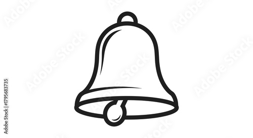 Simple hand drawn outline of a classic bell with a clapper isolated on a white background