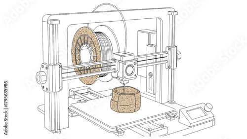 3D Printer Using Coconut Fiber Composite Filament Line Art
