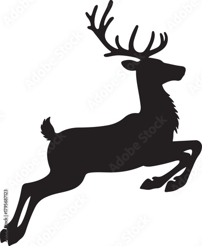 Black silhouette reveals a reindeer leaping forward gracefully against a transparent background