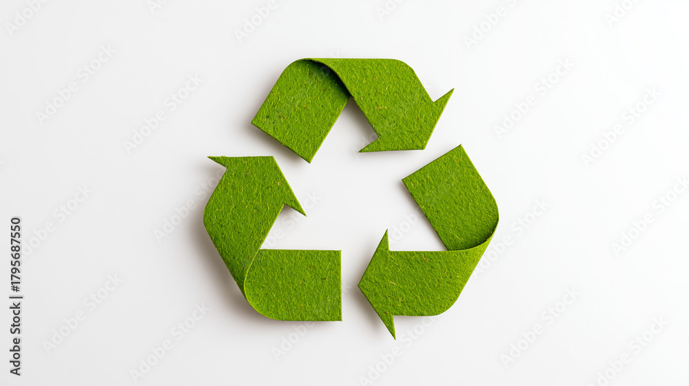 Obraz premium Recycling symbol made of textured material, illustrating sustainability, environmental awareness and circular economy concepts