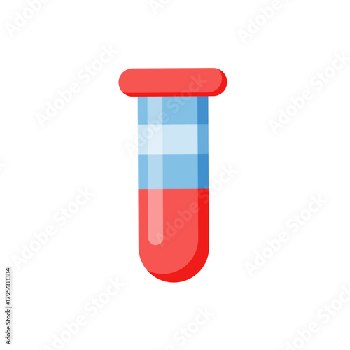 Medical  test tube isolated on transparent background. Glass test tube with blood. Medical treatment and therapy. Medical tools. Single item. Cartoon flat style. Simple icon.  Vector illustration.