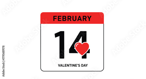 February fourteenth calendar icon featuring a red heart symbolizing valentine s day celebration