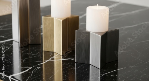 Elegant Candle Holders on Marble Surface.