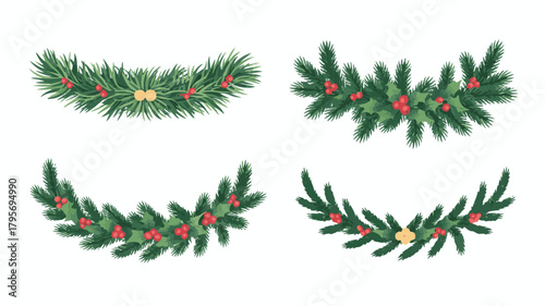 Christmas wreath with bells and holly berries decoration