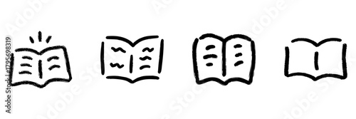 Open Book Line Icon Set In Doodle Style. Knowledge, Education, And Learning Symbols Outline Sketch Collection. Academic And Literary Concepts. Hand Drawn Isolated Vector Illustration