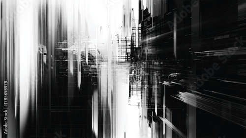 Abstract monochrome digital art with dynamic lines and futuristic cityscape aesthetic isolated on white background, Vector, illustration