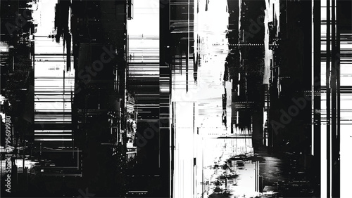 Digital glitch art abstract monochrome background with data stream effect isolated on white background, Vector, illustration.