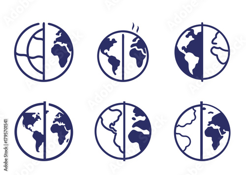 Conceptual World Globe Icons Displaying Climate Change and Environmental Concerns with Heat