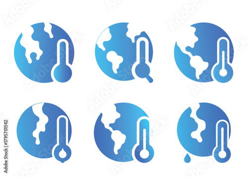 Global Warming Visual Icon Set Depicts Rising Temperatures on Planet Earth