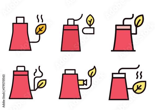 Nuclear power plant and leaf icons symbolizing sustainable energy solutions concept