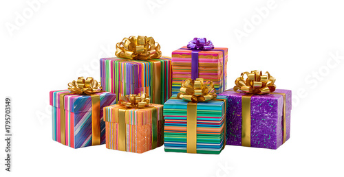 PNG Colorful festive gift boxes, element set on transparent background