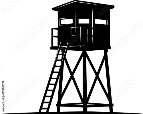 Silhouette of a hunting blind with ladder on tower
