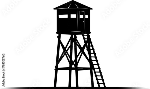 Silhouette of a hunting blind with ladder on tower
