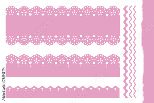 Paper punch lace hole ribbon endless. Strips for craft. Decorative border and layers for postcard and background. Vector illustration