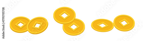 Traditional chinese  gold coin flat vector illustration.
White background.