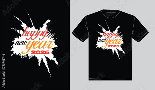 Print ready typography happy new year t-shirt design 2026