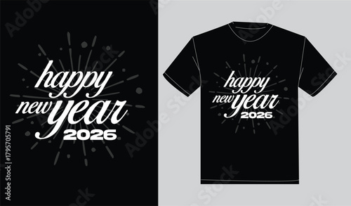 Print ready typography happy new year t-shirt design 2026