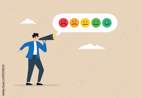 Man trying to push customer feedback bar to be excellent smile