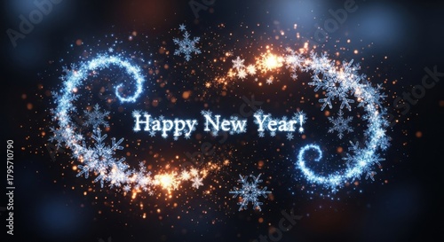 Glowing New Year background with “Happy New Year!” text on dark background — ideal for holiday, festive and design content.