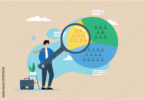 Categorizing based on behavior, targeted marketing strategies, market segmentation concept vector illustration. Business analyst dividing customer base into segments 