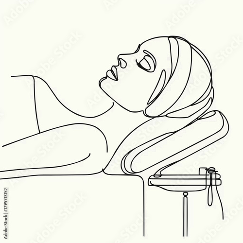 Abstract line drawing of a woman relaxing during a spa treatment  