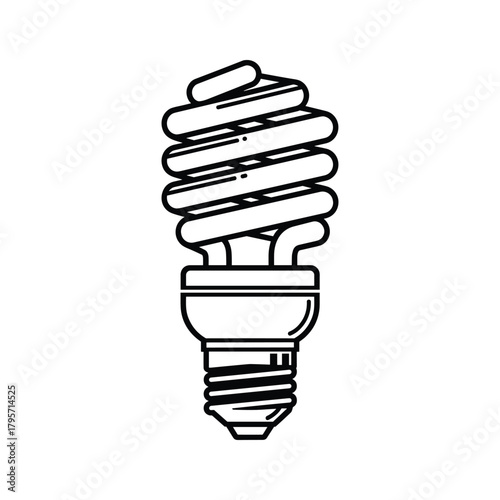 Black and white line art illustration of a compact fluorescent light bulb compact fluorescent lamp