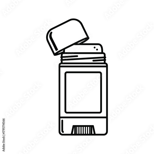 Black and white line art illustration of an open deodorant stick antiperspirant