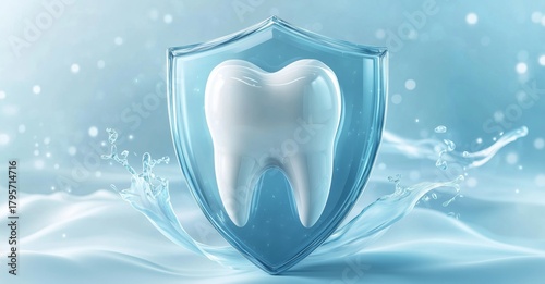 A Dental Care Concept Showing a Tooth Inside a Shield to Symbolize Protection and Oral Health