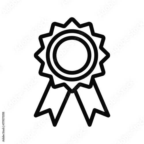 Black outline award ribbon rosette with two hanging ribbons medal prize