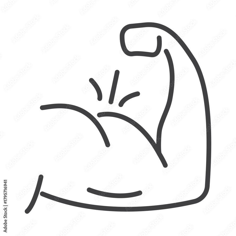 Fototapeta premium Muscle line icon isolated on transparent background. Minimal outline fitness symbol with editable stroke, ideal for gym, workout, strength training and health design projects.