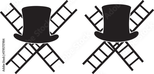 Two chimney sweeps hats and crossed ladders silhouette