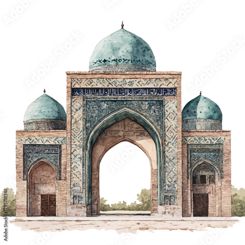Bukhara Old City, watercolor clipart vector, isolated on a white background.