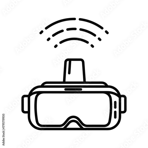 Black outline virtual reality headset with signal waves VR headset VR goggles