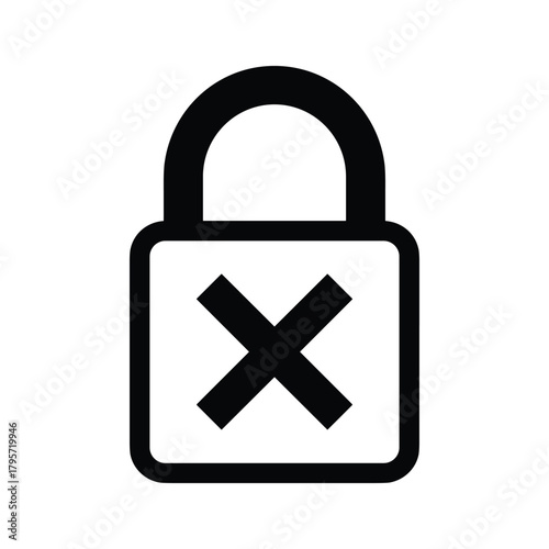 Black padlock icon with a red cross symbol inside security closed