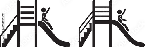 Two children enjoying playtime on playground slides silhouette