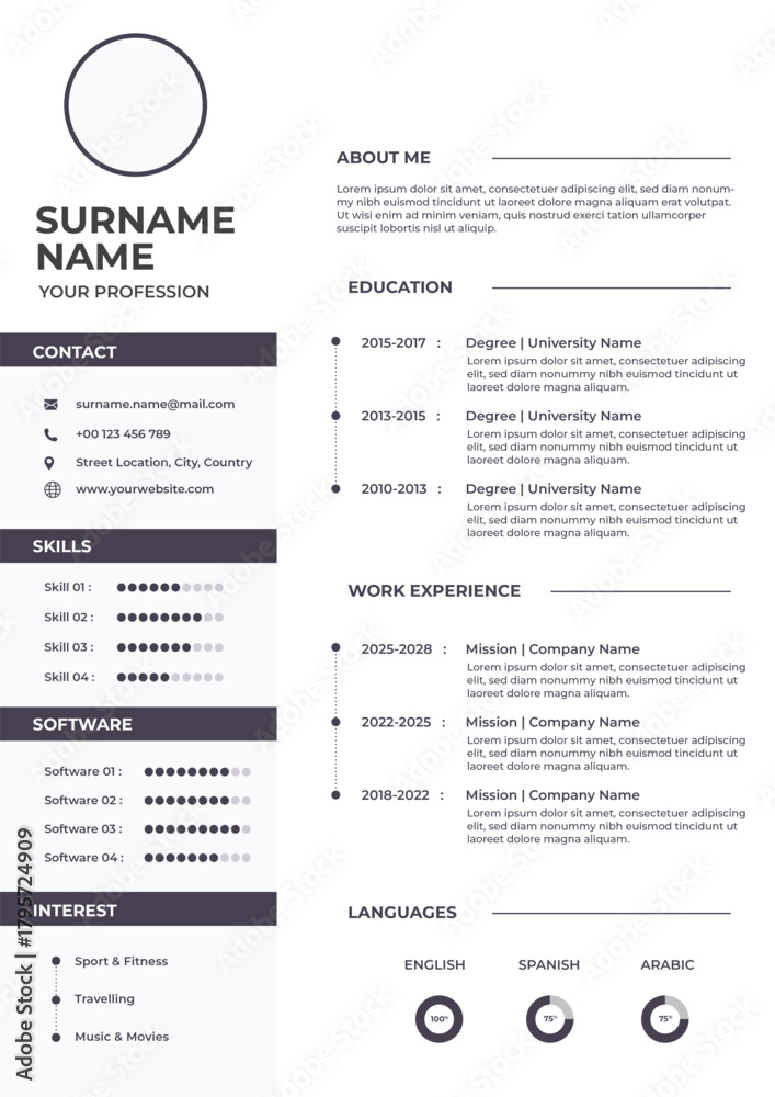 Fototapeta premium Modern Vector CV Design Template with Clean Layout and Professional Style