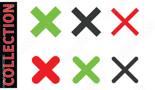 Collection of Various Cross Mark Icons in Different Styles and Colors, Incorrect, Error, Delete, Close, or Wrong Sign Symbol Vector